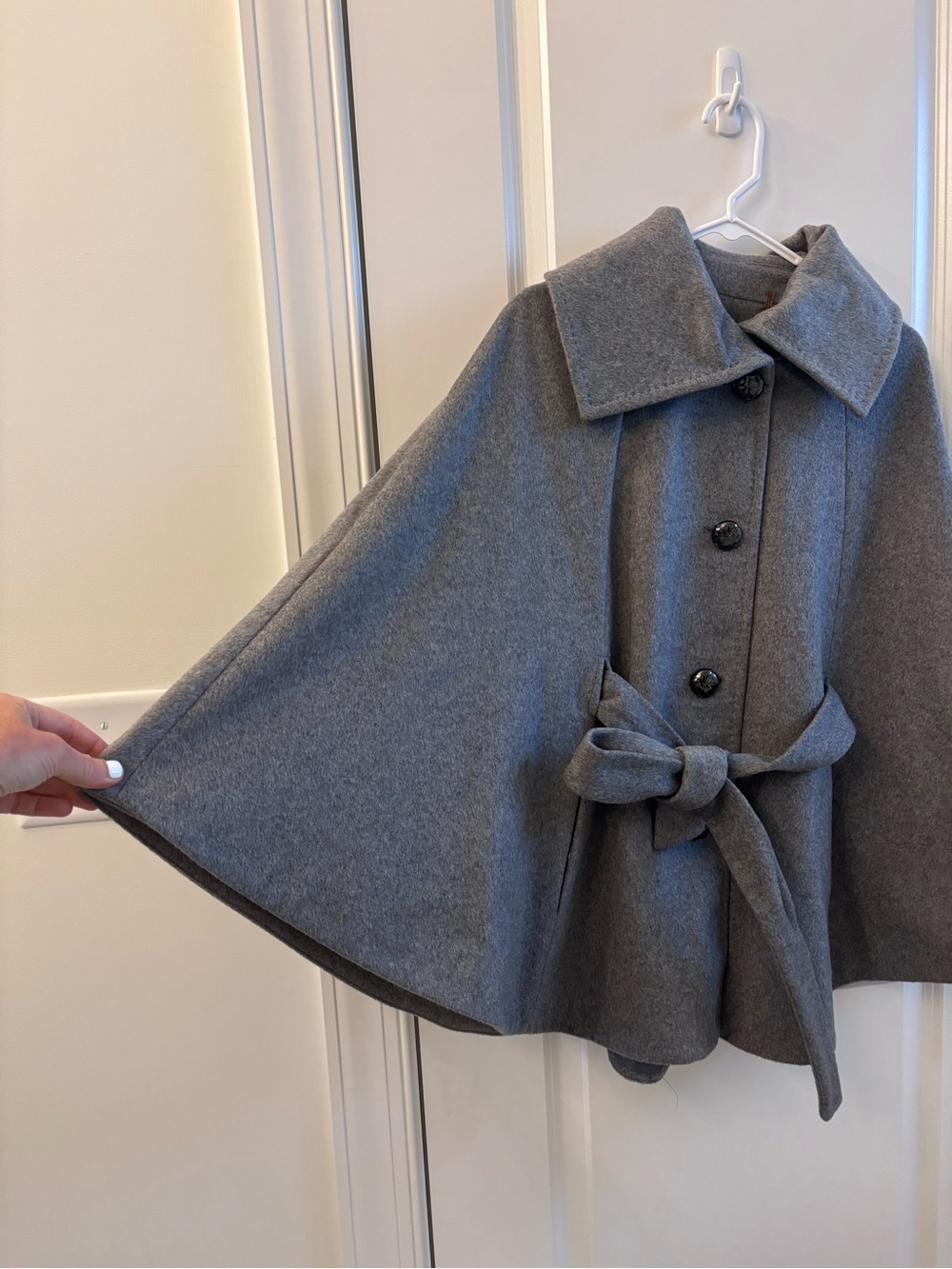 Calvin Klein Gray Wool-Blend Cape with Waist Tie